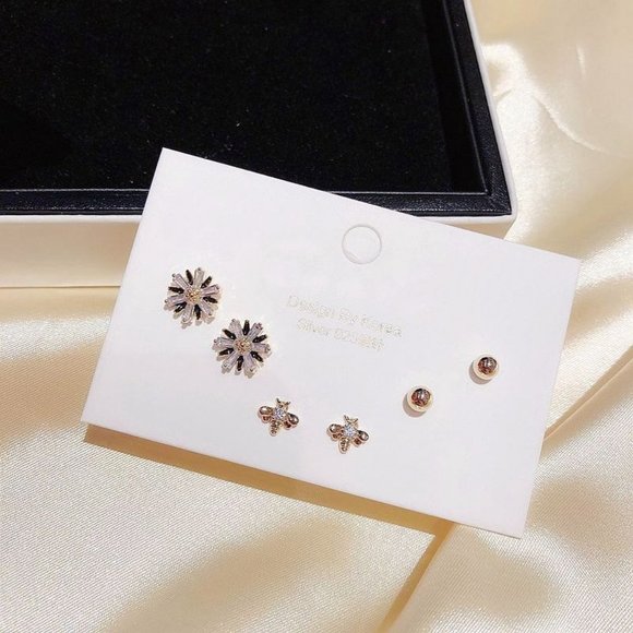 [3 Pairs] 925 Sterling Silver Diamond Earrings E - Picture 3 of 7